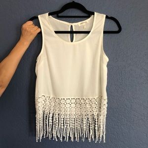 White Lace Fringe Tank Top